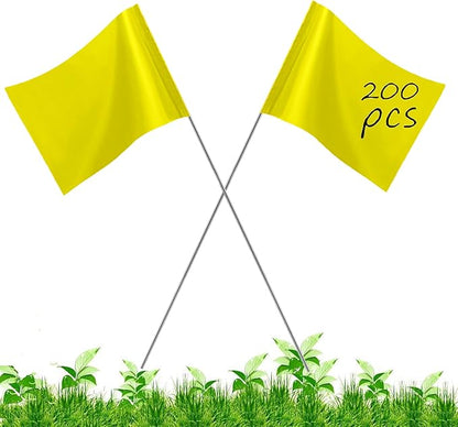 200Pack Yellow Marking Flags, JIZHGRAD 15x4x5 Inch Marker Flags Use for Yard & Lawn, Boundary & Dog Training, Survey & Landscape, Sprinkler & Surveyor, Garden & Construction, High Visibility, Sturdy, Versatile, UV & Weather Resistant
