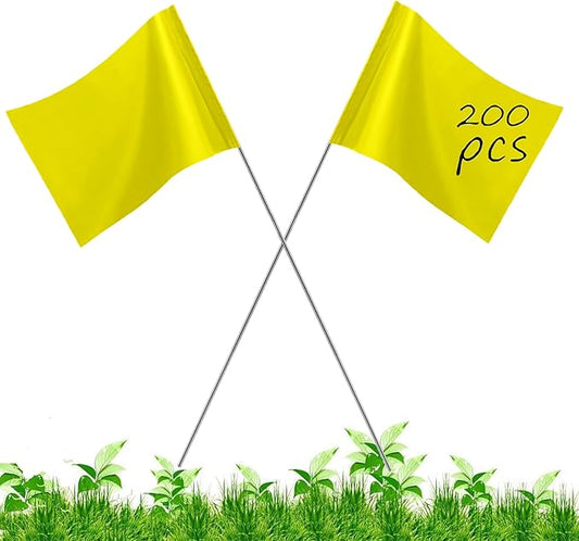200Pack Yellow Marking Flags, JIZHGRAD 15x4x5 Inch Marker Flags Use for Yard & Lawn, Boundary & Dog Training, Survey & Landscape, Sprinkler & Surveyor, Garden & Construction, High Visibility, Sturdy, Versatile, UV & Weather Resistant