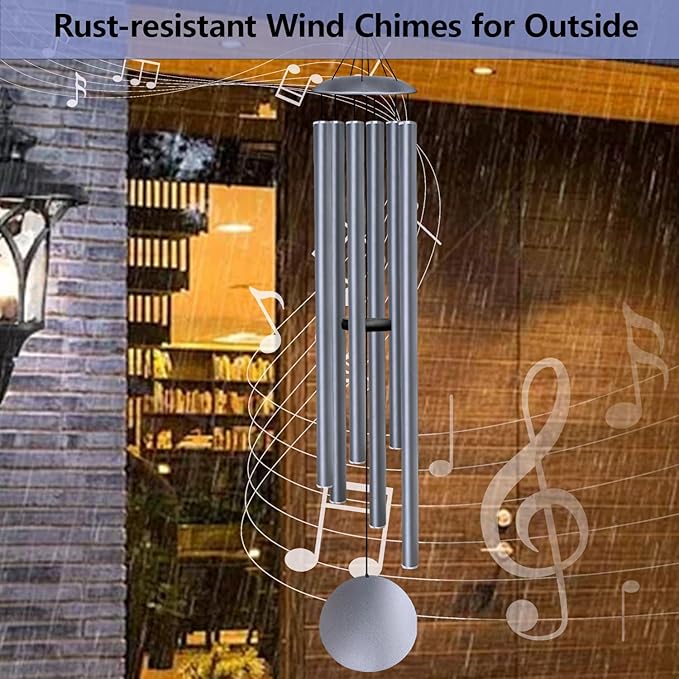 66" Wind Chimes for Outside Deep Tone - 6 Thicken Tubes Large Wind Chimes for Outdoor, Gifts for Valentines Day, Women, Mom, Grandma, Sympathy, Big Windchimes for Garden and Patio (Dusty Blue)