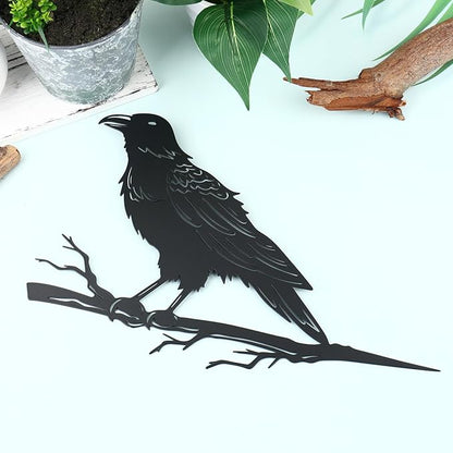 Raven Crow Fence Topper Decor, Metal Garden Birds Black Silhouette Statue, Halloween Witchy Gothic Ornament for Yard Fence, Fake Crow Home Garden Decoration (Vivid)