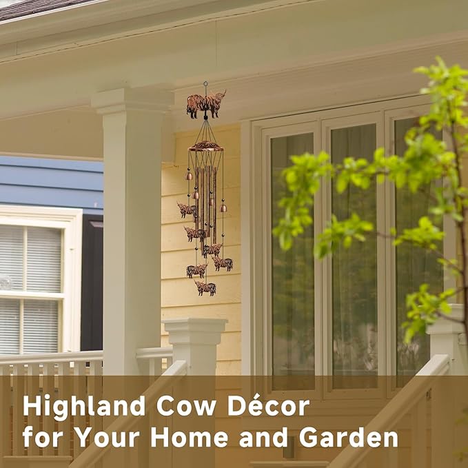 Highland Cow Wind Chimes for Outside, Highland Cow Gifts for Women/Men/Mother/Father, Metal Windchimes for Birthday/Christmas/Thanksgiving, Cow Decor for Patio, Garden,Yard, Home
