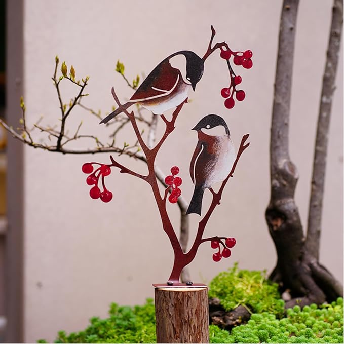 Wrought Iron Bird Decoration Metal Iron Art Animal Bird Hanging Ornaments Cute Bird Art Iron Sculpture Creative Outdoor Silhouettes Garden Crafts for Garden (Grey)