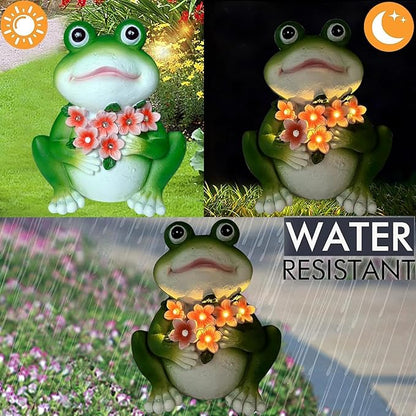 Solar Frog Garden Decor - Resin Frog Statues for Outside, Patio, Yard, Lawn, Gardening Gifts for Women, Outdoor Decorations