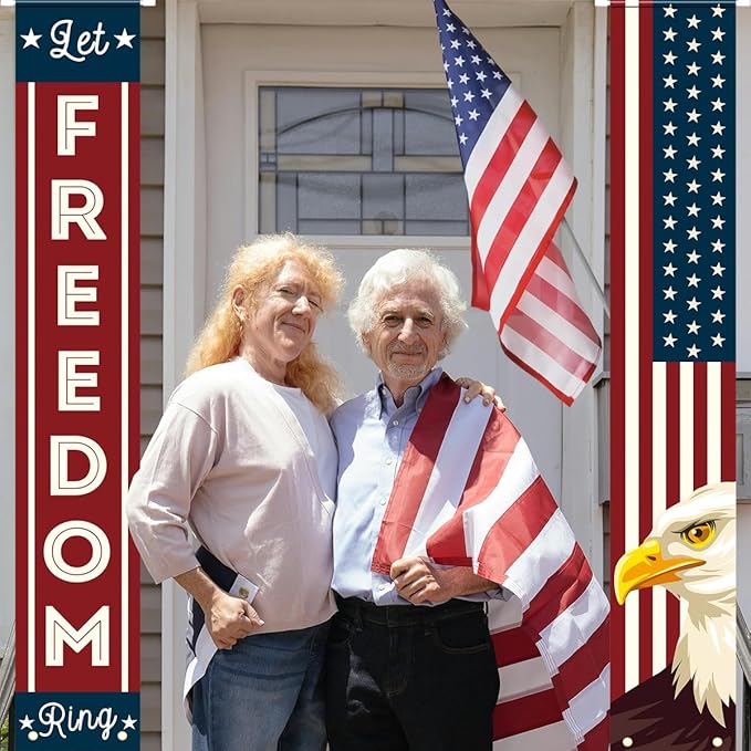 4th of July Decorations, Patriotic Decorations of Hanging American Flag Banners Porch Signs 12 x 71 in for Memorial Day Independence Day Veterans Day Labor Day for Yard Indoor Outdoor Décor