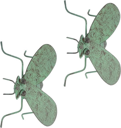 Melrose International Metal Bee Decor Set of 2 - Rustic Copper Garden Bumble Bee Iron Accents - Green