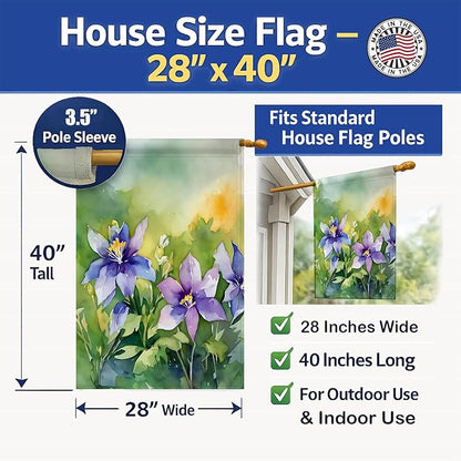Caroline's Treasures Colorado Rocky Mountain Columbine in Watercolor House Flag Large Porch Sleeve Pole Decorative Outside Yard Banner Artwork Wall Hanging, Polyester, House Size, Multicolor
