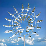 Unique and Magical Metal Windmill, 2Pcs Wind Spinners, 3D Wind Powered Kinetic Sculpture, Stainless Steel Wind Spinners, Wind Mill for Yard and Garden (2PCS-Silver)