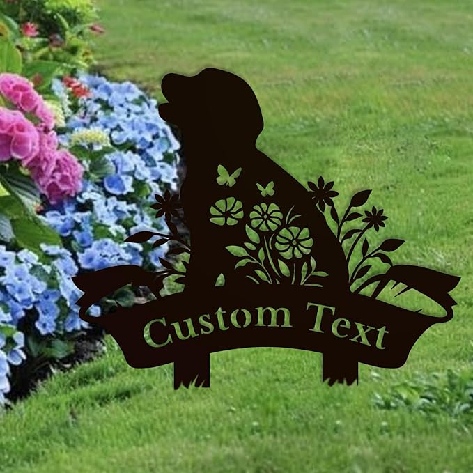 Personalized Metal Custom Garden Sculptures Statues, Yard Art,Shed, Flowerbed Decoration, Outdoor Decor, Animal Stake Pack, Cat Kitty Rabbit Bunny Dog Puppy Flower Metal Signs (Dog B)