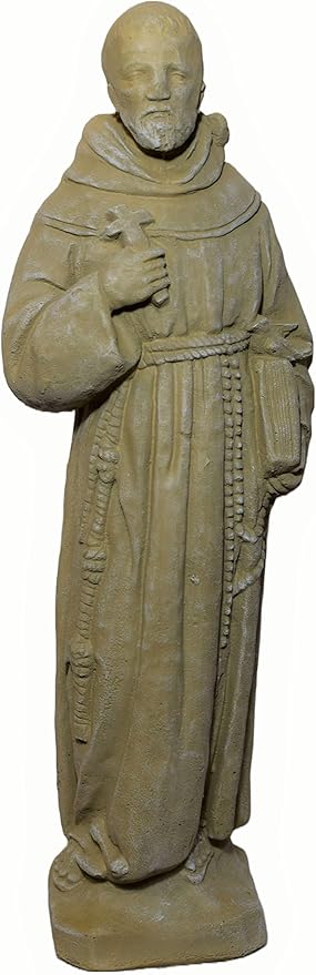 St Francis with Bird On Shoulder Statue 25in Tall Desert Sand Color