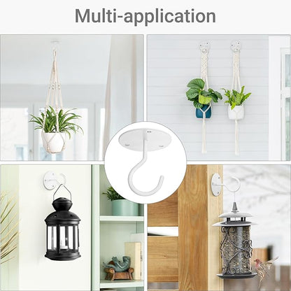 Mkono Ceiling Hooks for Hanging Plants, Metal Plant Hanger Bracket Wall Mount Hooks for Hanging Bird Feeders, Lanterns, Wind Chimes, Planters, Indoor&Outdoor Decoration Hooks (4-Pack) (White)