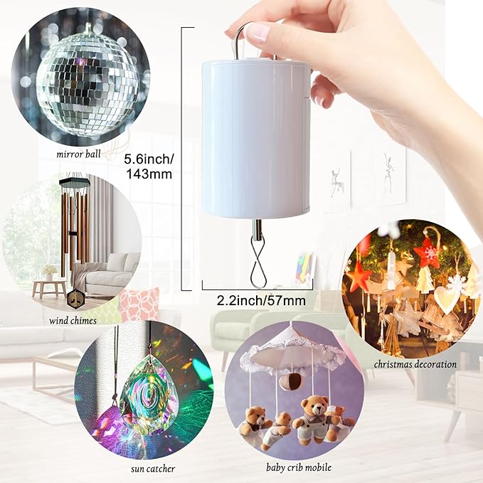 Battery Operated Disco Ball Motor with Remote, Hanging for Mirror Ball, Wind Spinner, Windchime, Suncatcher, Outdoor/Garden/Christmas Decoration, 10 RPM