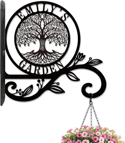 Personalized Tree of Life Metal Plant Hanger Custom Name Wall Hook for Hanging Plants Flower Basket Bird Feeder Wind Chime Garden Porch Outdoor Indoor Farmhouse Decor Mothers Day Housewarming Gift