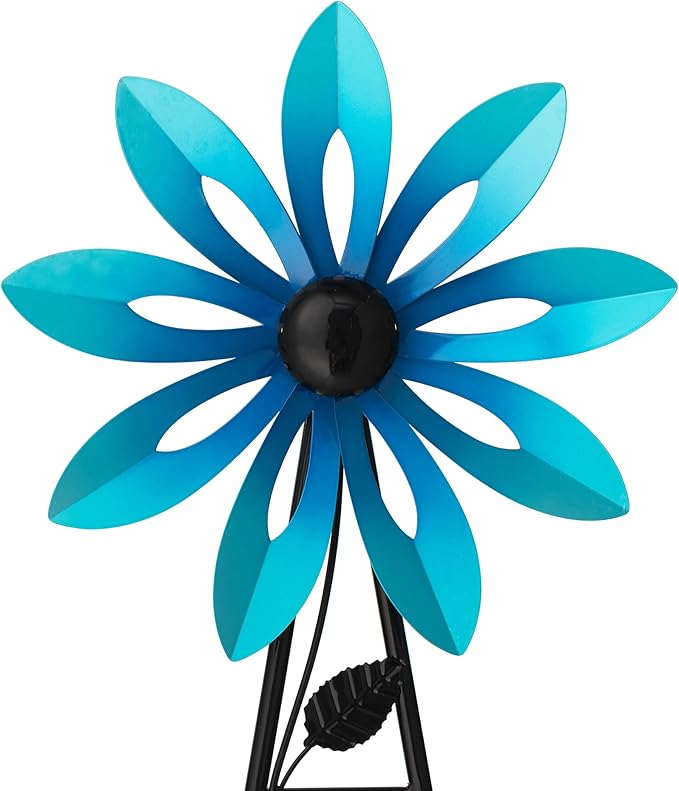 Glitzhome Windmill for Yard, Yellow Flower Garden Windmill Outdoor Wind Spinner, Metal Weather Vane Sunflower Decor, 44”H