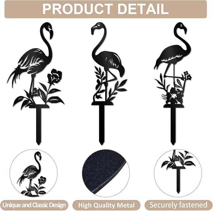 Metal Garden Stake Decor, Acrylic 2D Garden Decoration, Garden Accessories for Outdoor Indoor Yard Lawn Pot Plants (3PCS-Black)