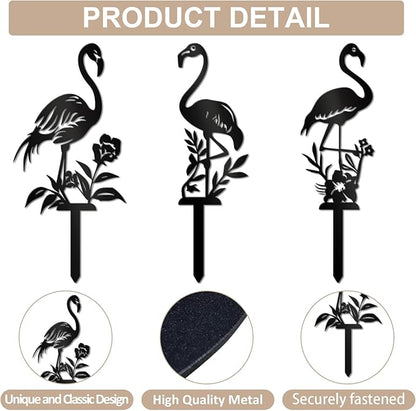 Metal Garden Stake Decor, Acrylic 2D Garden Decoration, Garden Accessories for Outdoor Indoor Yard Lawn Pot Plants (3PCS-Black)