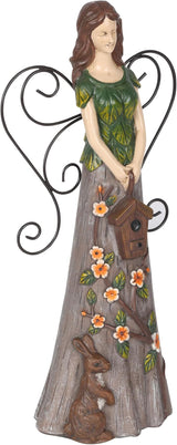 Alpine Corporation WQA1552 Floral Woodland Angel Holding Birdhouse Statue, Sentimental Decor for Garden & Patio, 12" H