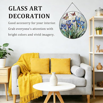 7.87" Sun Catchers Indoor Window,Butterfly Stained Glass Window Hanging, Window Suncatcher Hanging Ornaments Wall Art, Hand-Painted Glass Panel Home Decor (Butterfly B)