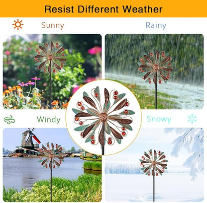 DREAMSOUL Metal Wind Spinners Outdoor, Double Wind Spinner with 5 Stable Stake, Kinetic Spinners for Yard and Garden (63 * 13 Inches)
