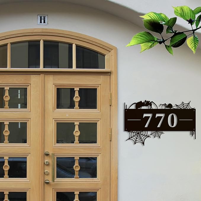 Personalized Gothic House Number metal Signs,Custom Address Number Metal Wall Art Decor,Black Plaques Outdoor wall Decorative Signage,Shed(8-30 Inches) (Spider A)