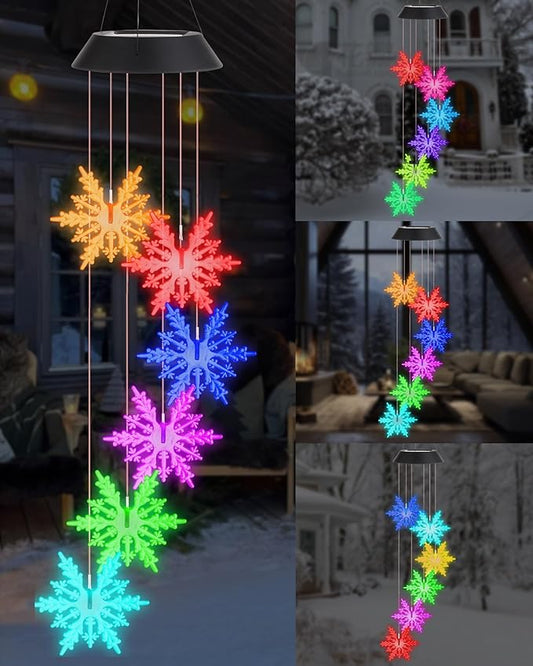 DOUBLEZHE Solar Wind Chimes for Outside, Color Changing Snowflake Wind Chimes, Birthday Gifts for Women Mom Grandma, Waterproof Outdoor LED Decorations Mobile Lights for Garden Patio Yard Party Decor