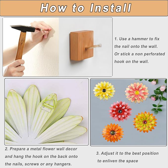 KorBabec 1 Pcs Metal Flower Wall Art Decor for Indoor Outdoor, 7.9" Metal Sunflower Wall Art for Garden Backyard Decor, Multiple Layer Hanging Flower Wall Decor for Bathroom, Living Room, Porch (Pink)