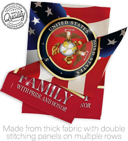 US Marine Family Honor House Flag - Pack Armed Forces Corps USMC Semper Fi United State American Military Veteran Retire Official Support Our Troops - Garden Yard Gift Double-Sided 28 X 40