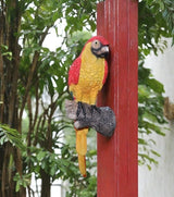 Tropical Parrot Statues Hanging Decor,13.6''(H) Wall Decor Parrot Sculpture for Home Porch Patio Door,Resin Scarlet Macaw Statue Outdoor Garden Yard Tree Art Ornaments