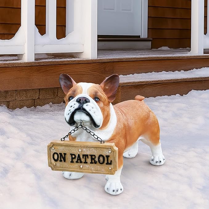 Outdoor French Bulldog Dog Statue with Interchangeable Welcome Sign and Detachable Solar Lantern –LED Light Garden Dog Sculpture Décor, Cute Puppy Design for Yard, Porch, Gift