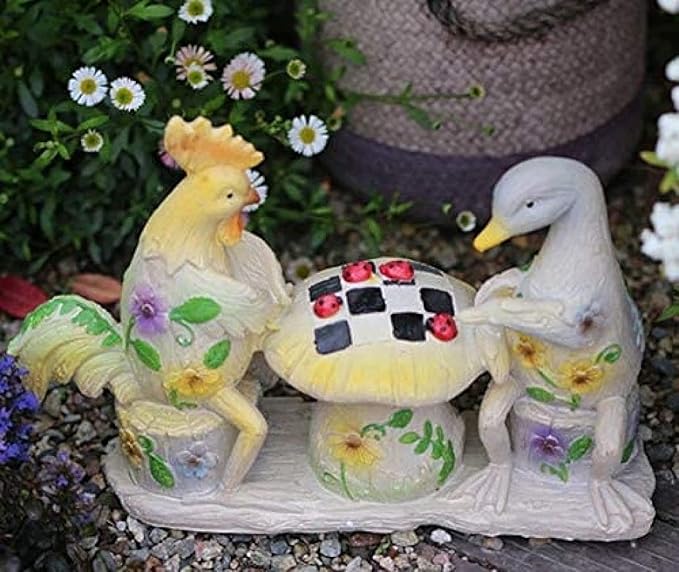 Garden Ornaments Decor Statue Outdoor,Modern Abstract Art Decorating Ornament Statue Sculpture，Garden Decoration Sculpture, Animal Rooster Duck Resin Retro Painted Outdoor Creative