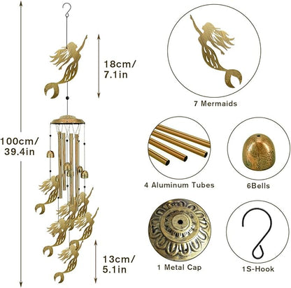 Mermaid Wind Chimes for Outside - Sympathy Wind Chime Gifts, Garden Metal Memorial Windchimes for Mom, Grandma, Yard, Porch, Garden Decor or Birthday Mother's Day Christmas Memorial Gift