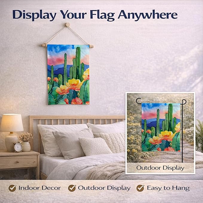 Caroline's Treasures Arizona Saguaro Cactus Blossom in Watercolor Garden Flag Mailbox Flag Decorative Yard Flag Banner Outside Patio Artwork Yard Flower Beds, Garden Size, Multicolor