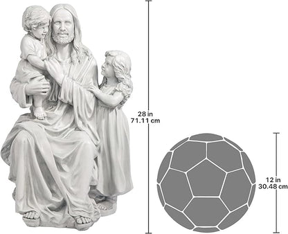 Design Toscano He Loves the Little Children Indoor/Outdoor Holy Religious Garden Statue, 28 Inches High, Cast Stone Resin, Antique Stone Finish