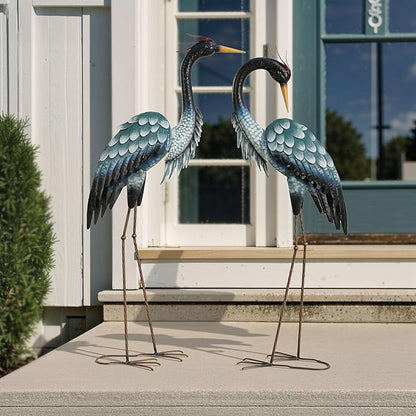 Extra-Large 45.3" Crane Decor, Handcrafted Metal Heron Lawn Sculptures with Stable U-Ground Stakes, Backyard Decoration, Metal Garden Bird Animal Yard Art, Lawn Ornament
