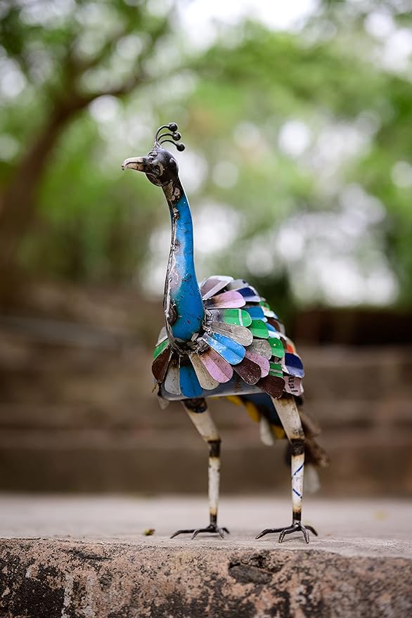 De Kulture Handcrafted Recycled Iron Vintage Peacock Figurine Decorative Collectible Figurine showpiece Beautify Home Office Holiday décor| Ideal for Garden Decoration, 41x13x36 (LWH) inches