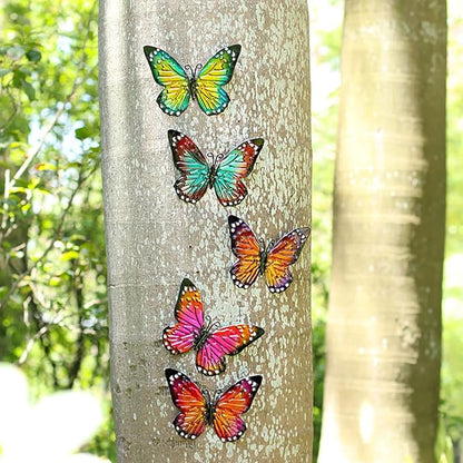 5 Pcs Metal Butterfies Fence Yard Art Garden Decor, 6.5" Butterfly for Outdoor Patio Backyard Balcony Sculpture, Colorful in Bulk