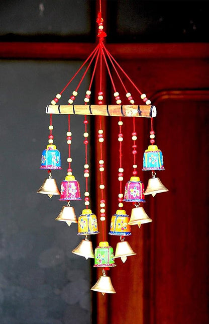 Craft Junction Handcrafted Bells Design Wood Windchime (18 inch, Multicolor)