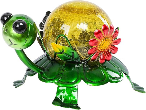 MUMTOP Solar Lanterns Outdoor Waterproof - Colorful Metal Turtle Solar Lights Decorative, Glass Tortoise Light Tabletop Lantern Lamp Ornaments for Yard Patio Garden Outside Decorations