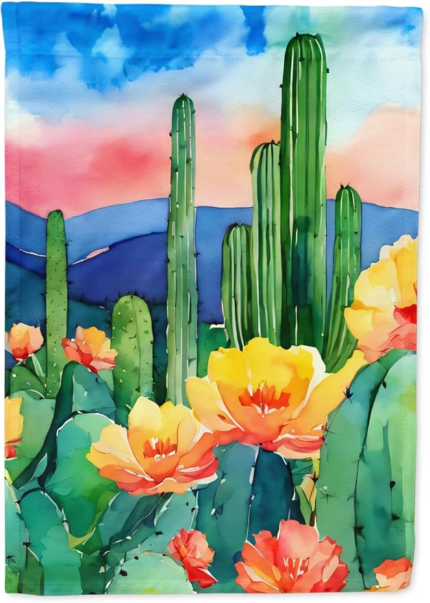 Caroline's Treasures Arizona Saguaro Cactus Blossom in Watercolor House Flag Large Porch Sleeve Pole Decorative Outside Yard Banner Artwork Wall Hanging, Polyester, House Size, Multicolor