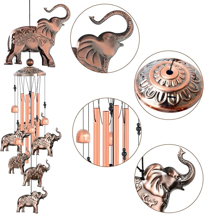 JOBOSI Elephant Wind Chimes, Elephant Room Decor Garden Decor Patio Decorations with S Hook Gifts for mom Women Grandma Friends Mother