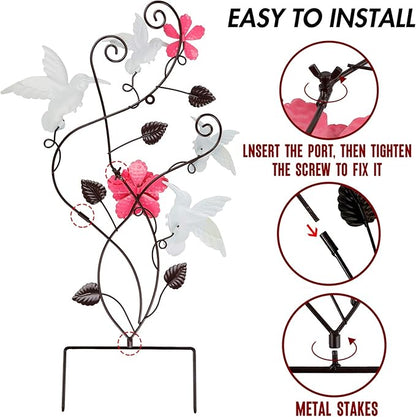 Juegoal 28 Inch Hummingbirds Garden Stake Decor, Colorful Look & Personalities Flowers Metal Wall Art Spring Decoration, Yard Outdoor Lawn Pathway Patio Ornaments