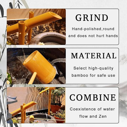 Handmade Solar Water Pump Fountain Kit, Free Standing Bamboo Fountain, Japanese Rocking Water Fountain, Patio Water Fountains, for Creates a Captivating Outdoor Fountain,Raw Bamboo