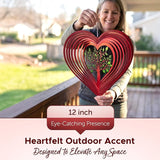 ISEO® Heart Wind Spinner for Yard and Garden, Hanging Outdoor Decor, Yard Art, Porch and Patio Decorations, Metal Wind Spinners Outdoor, Weather Resistant, 12”
