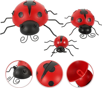 3pcs Iron Ladybug Ornaments Outdoor Garden Decor Simulation Beetle Sculptures Patio Lawn Decorations for Home Terrace Tabletop