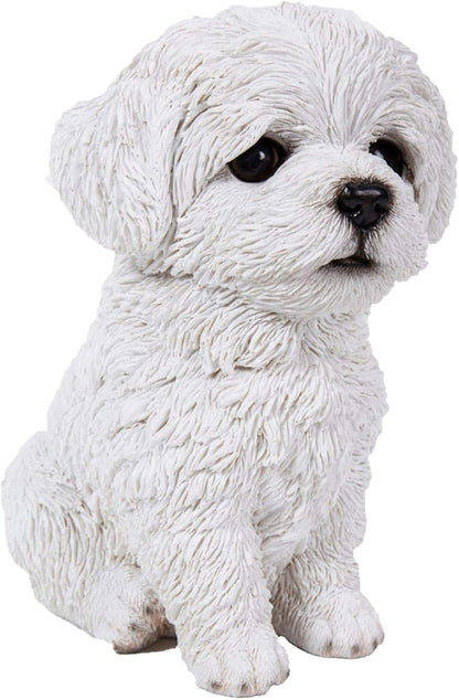6.75" White and Black Outdoor Maltese Puppy Figurine