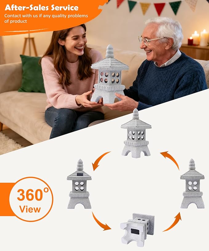 Nacome Solar Pagoda Garden Statues:15.7 inches Outdoor Waterproof Resin Zen Decor for Landscape Balcony Patio Porch Yard Ornament(Gray)