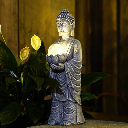 Solar Buddha Statue Outdoor – 14 Inch Tall Solar Outdoor Yard Zen Garden Decor - Ideal Gifts for Housewarming
