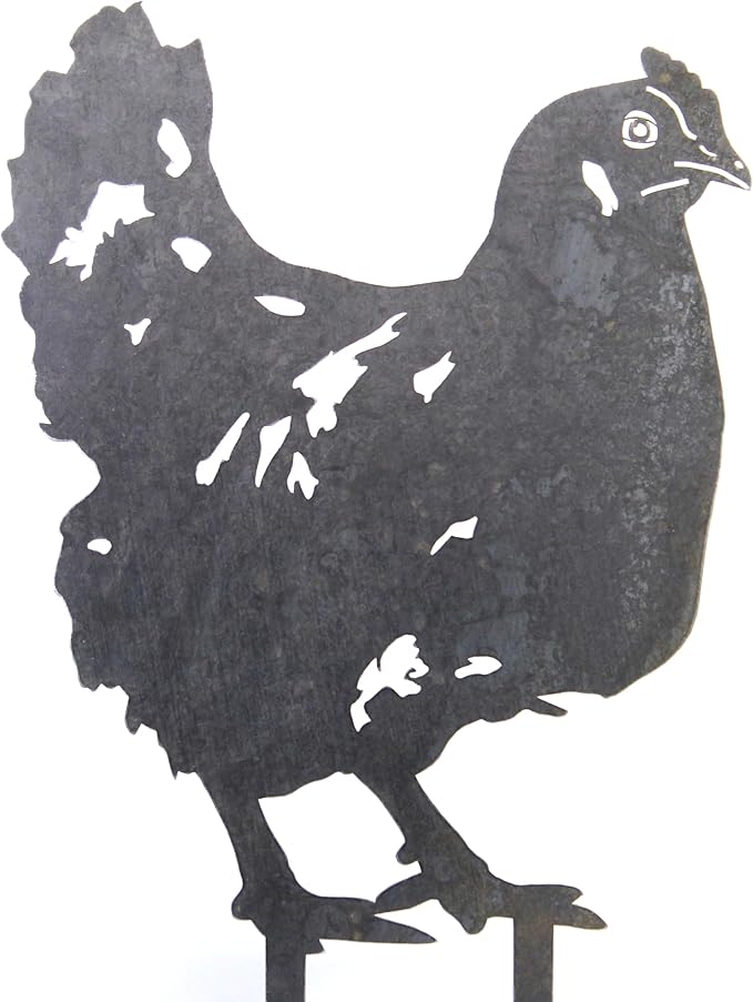Corten Steel Chicken Silhouette Rusting Yard Stake