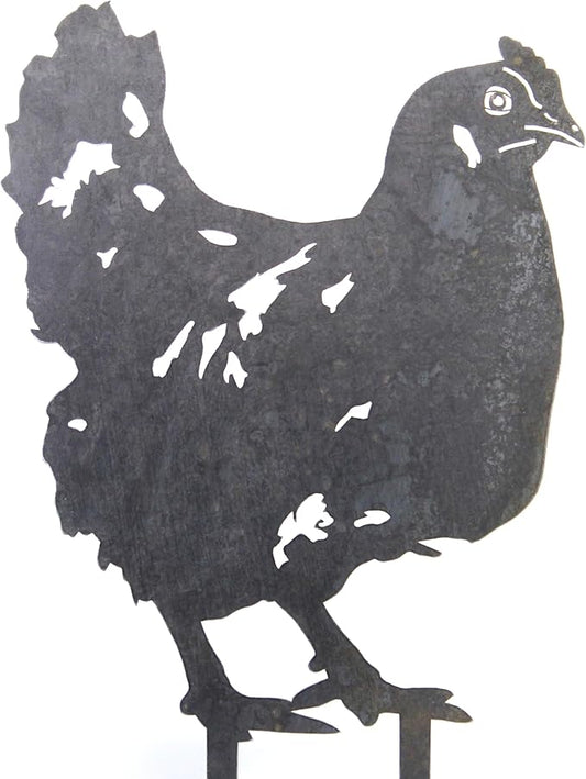 Corten Steel Chicken Silhouette Rusting Yard Stake