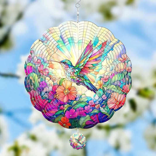 GENANY Hummingbird Hanging Wind Spinners for Women Men, 12 Inch Metal 3D, Stainless Steel Hanging Wind Catchers Sculpture for Outside, Outdoor Spring Decoration, Unique Gift