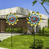 Outdoor Wind Spinner with Garden Stake 82.7" Metal Two-Way Wind Sculptures Solar Color Changing Lights Large Windmills for Garden,Patio,Yard,Lawn Decor Gifts Flower